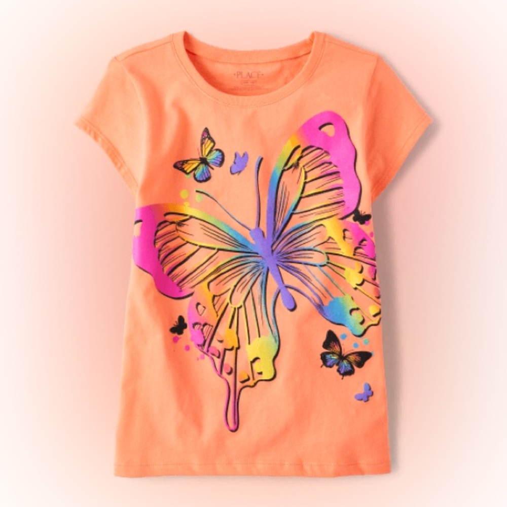 Sz L (10/12) girls The Children's Place Orange Butterfly Graphic Tee cotton new